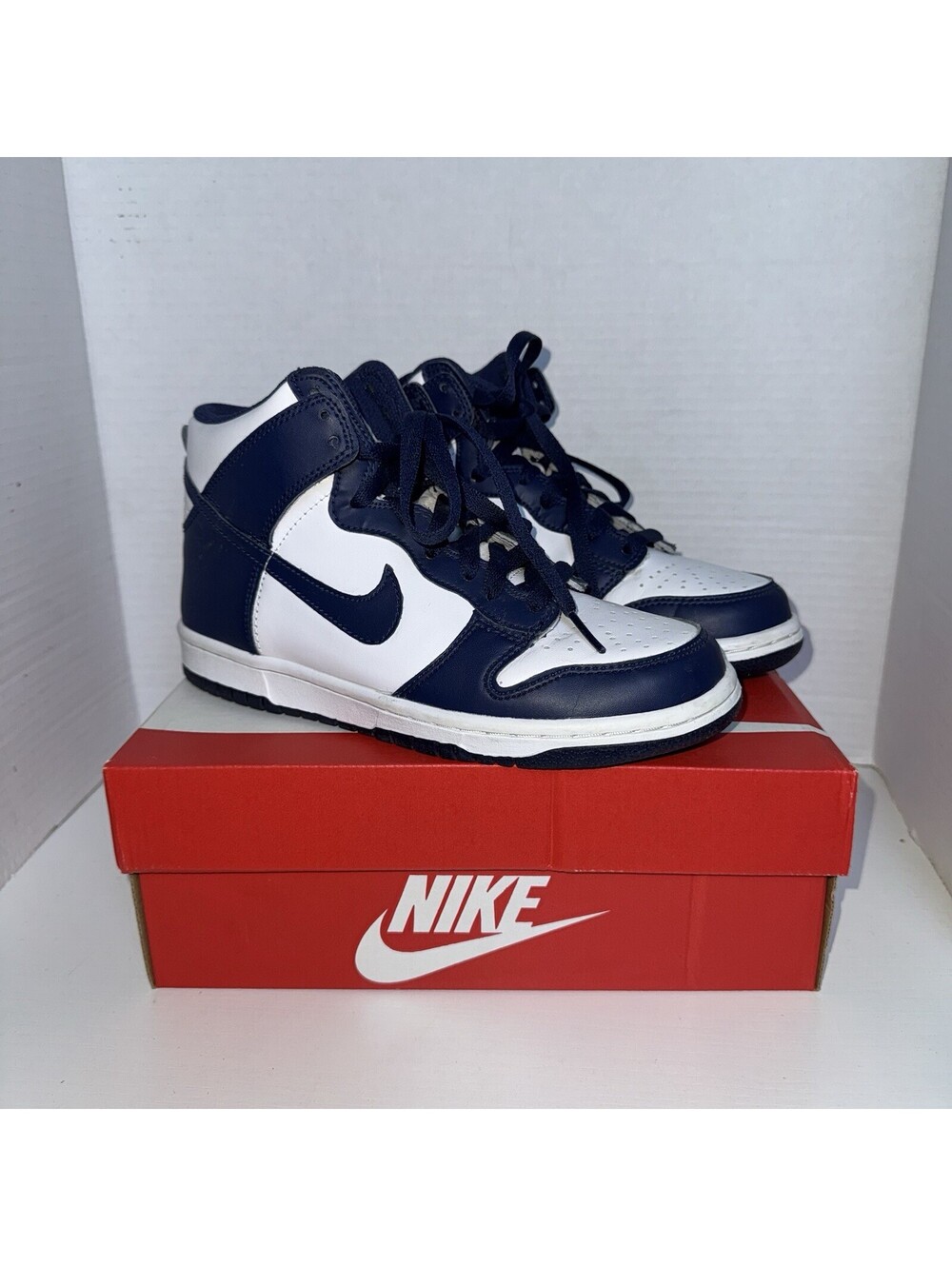 Nike Dunk High GS White Midnight Navy DB2179-104 Size 5Y Women’s 6.5 With Box